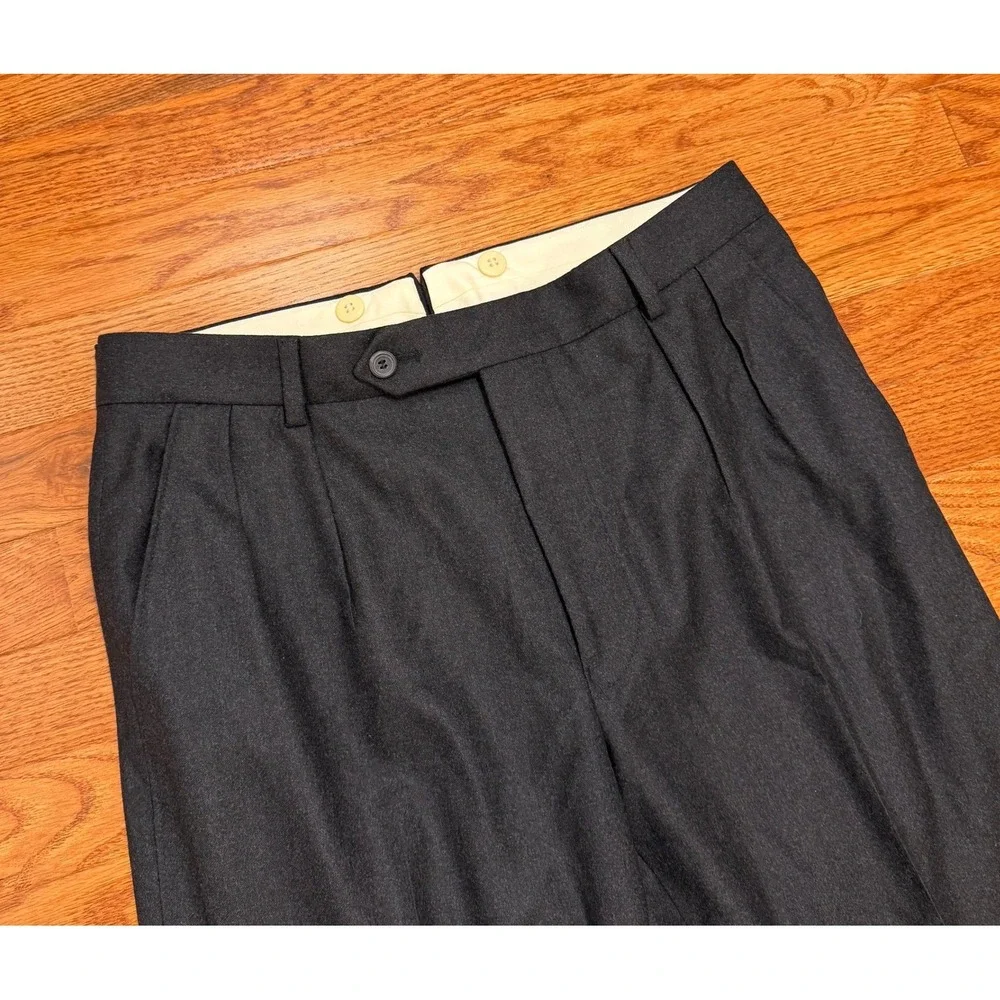 Paul Stuart Dress Pants Fits Mens 30x30 Gray Super 120s Wool Pleated Cuffed
